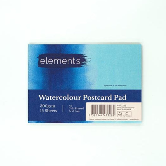 Elements Watercolour Postcard Pad A6 15S/300 GSM Cold Pressed – High Quality Art Paper