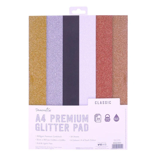 Dovecraft Dovecraft Glitter Card A4 Pad - Classic - 24 Sheets