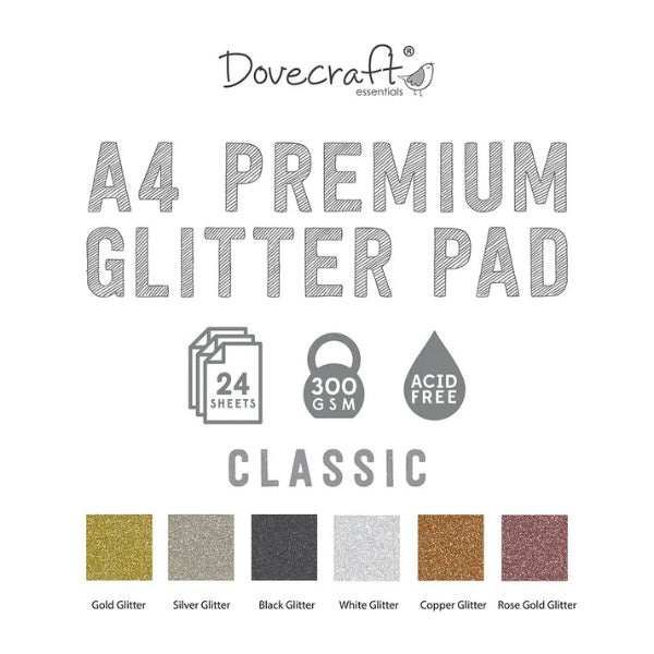 Dovecraft Dovecraft Glitter Card A4 Pad - Classic - 24 Sheets