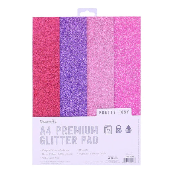 Dovecraft Dovecraft Glitter Card A4 Pad - Perfectly Pink - 24 Sheets