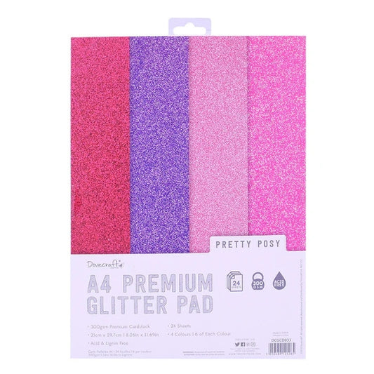 Dovecraft Dovecraft Glitter Card A4 Pad - Perfectly Pink - 24 Sheets