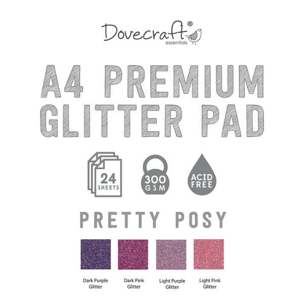 Dovecraft Dovecraft Glitter Card A4 Pad - Perfectly Pink - 24 Sheets
