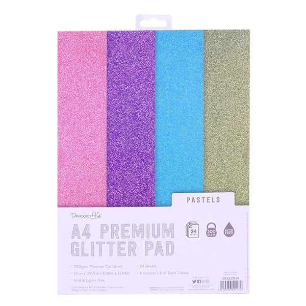 Dovecraft Dovecraft Glitter Card A4 Pad - Pastels - 24 Sheets