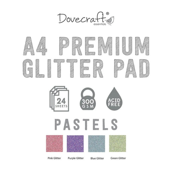 Dovecraft Dovecraft Glitter Card A4 Pad - Pastels - 24 Sheets