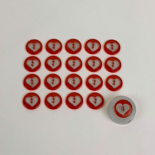 Heart Print 15mm buttons - Red 20 pieces