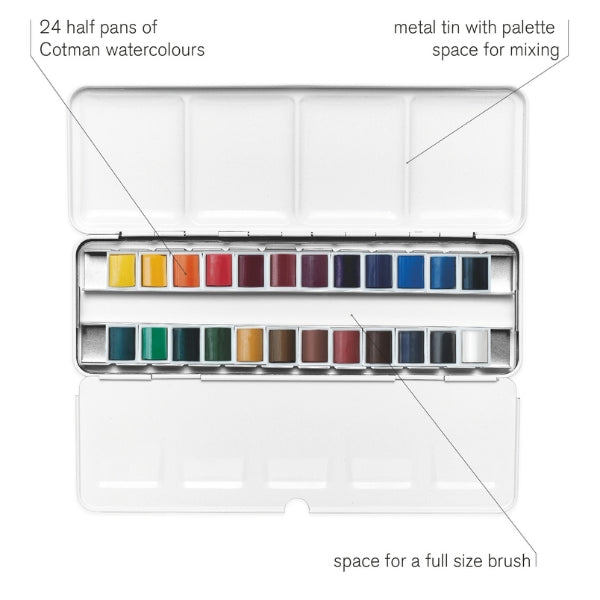 Winsor & Newton Cotman Watercolours Metal Sketchers' Box - 24 s - Winsor & Newton at DRK Crafts