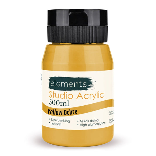 Elements 500ml Studio Acrylic Yellow Ochre – Art & Craft Essential