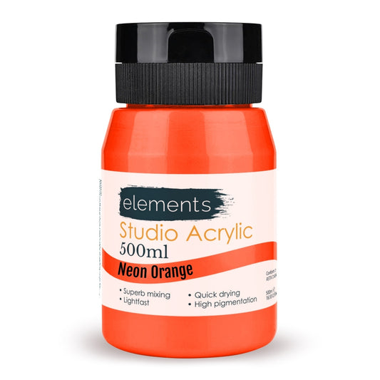 Elements 500ml Studio Acrylic Neon Orange – Art & Craft Essential