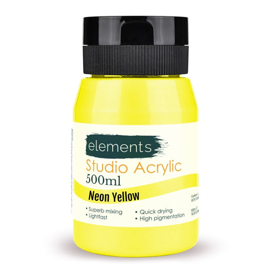 Elements 500ml Studio Acrylic Neon Yellow – Art & Craft Essential