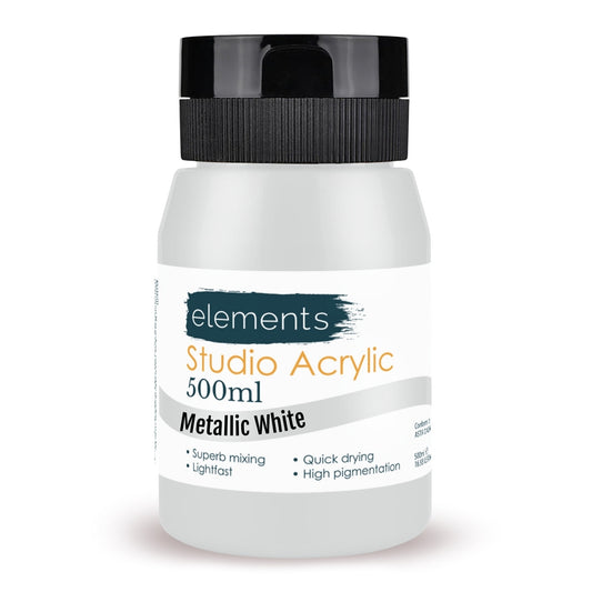 Elements 500ml Studio Acrylic Metallic White – Art & Craft Essential