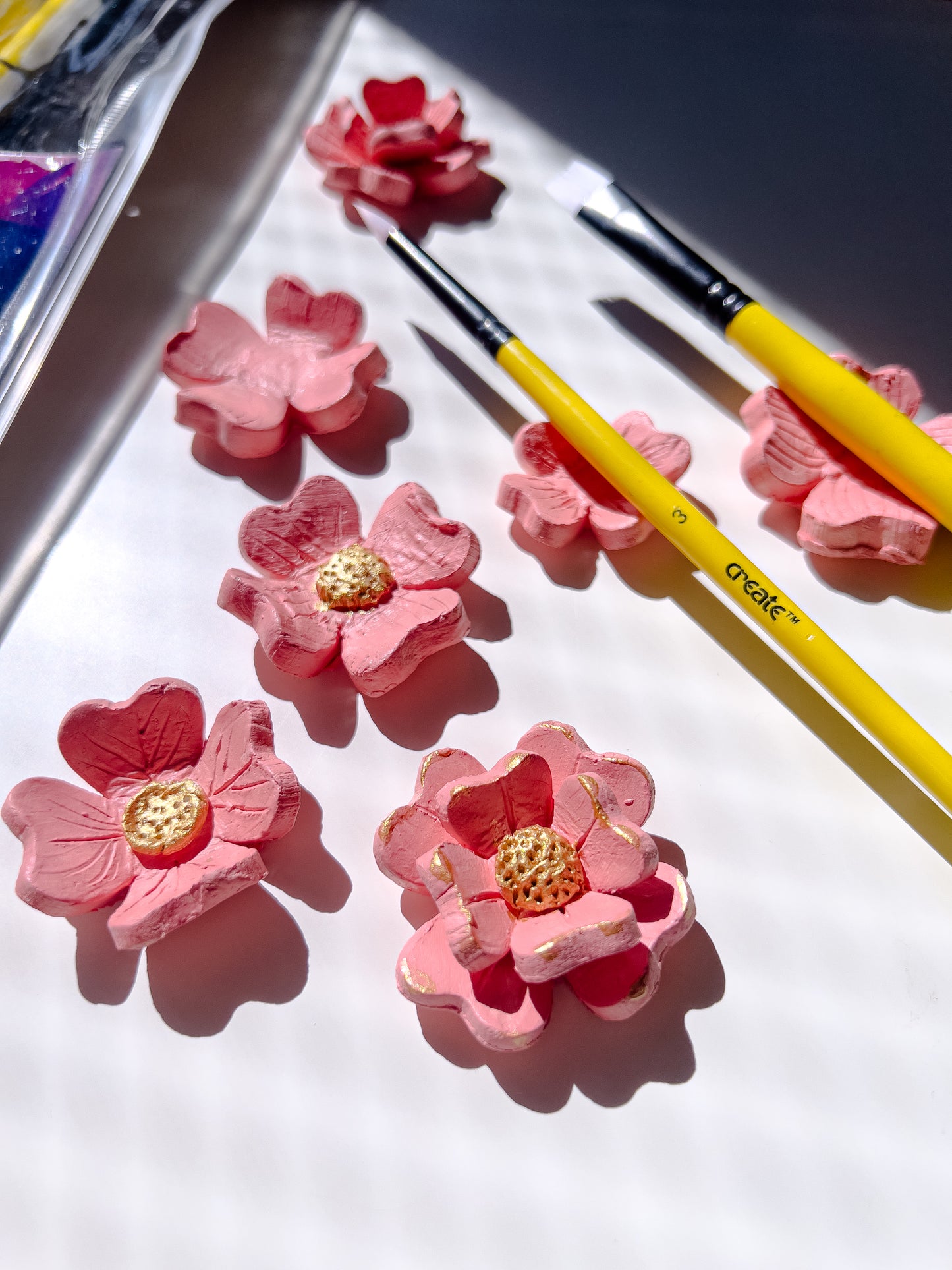 Create Yellow Long Handle Acrylic Brush Pack of 12