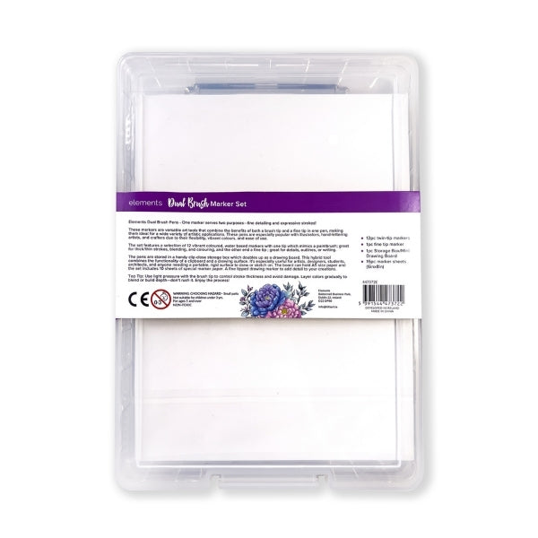 Elements Waterbased Ink Dual Tip Marker 30 piece Set with Clipboard – Art & Craft Essential
