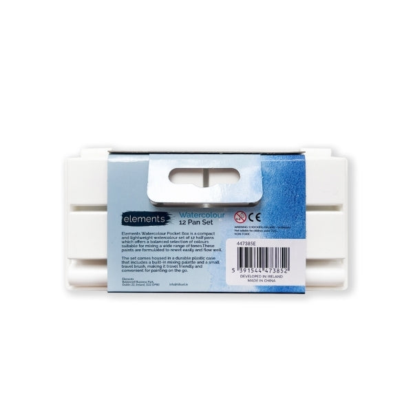 Elements Watercolour 12 Half Pan Set with Mini Brush – Premium Artist Brush Set