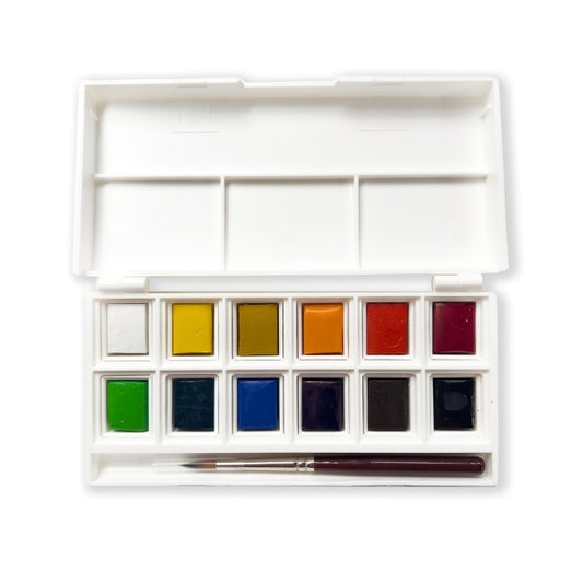 Elements Watercolour 12 Half Pan Set with Mini Brush – Premium Artist Brush Set