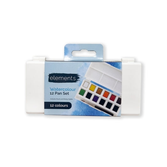 Elements Watercolour 12 Half Pan Set with Mini Brush – Premium Artist Brush Set