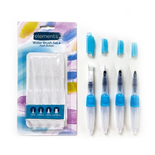 Elements Push Button Waterbrush Pack of 4 – Premium Artist Brush Set