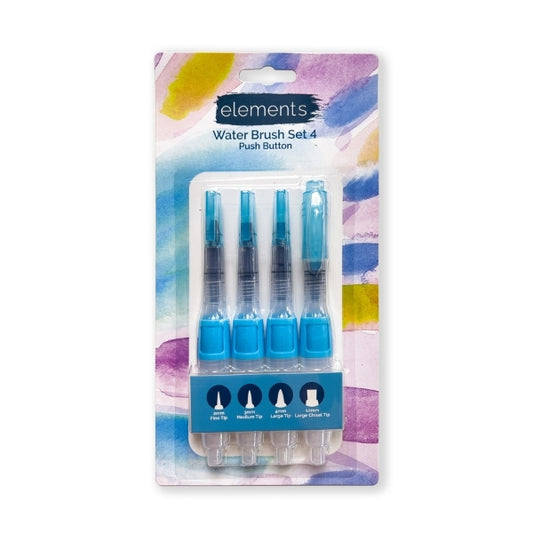 Elements Push Button Waterbrush Pack of 4 – Premium Artist Brush Set