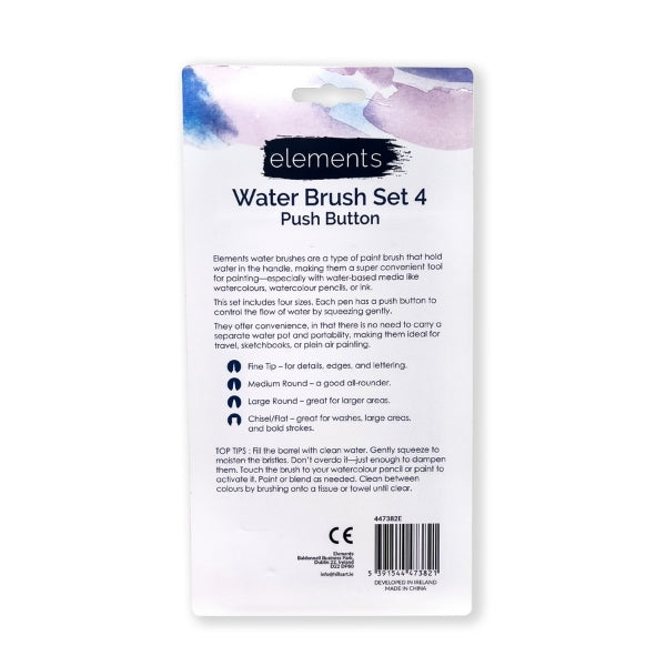 Elements Push Button Waterbrush Pack of 4 – Premium Artist Brush Set