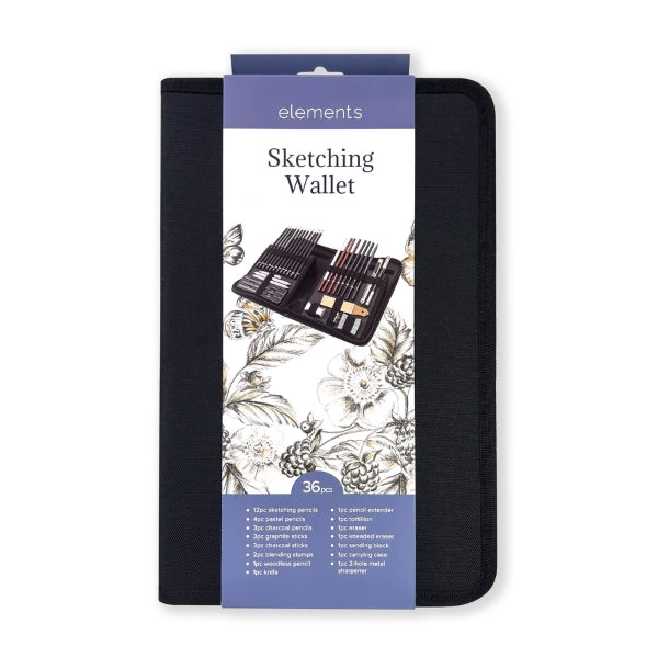 Elements Sketching Zip Wallet 36 piece Set – Artist Brush Wallet Set