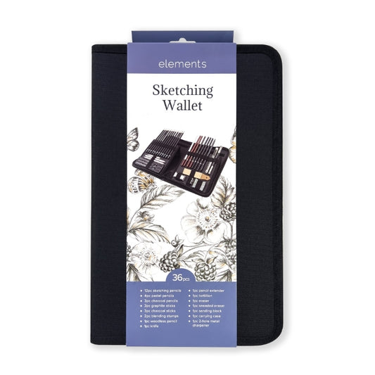 Elements Sketching Zip Wallet 36 piece Set – Artist Brush Wallet Set