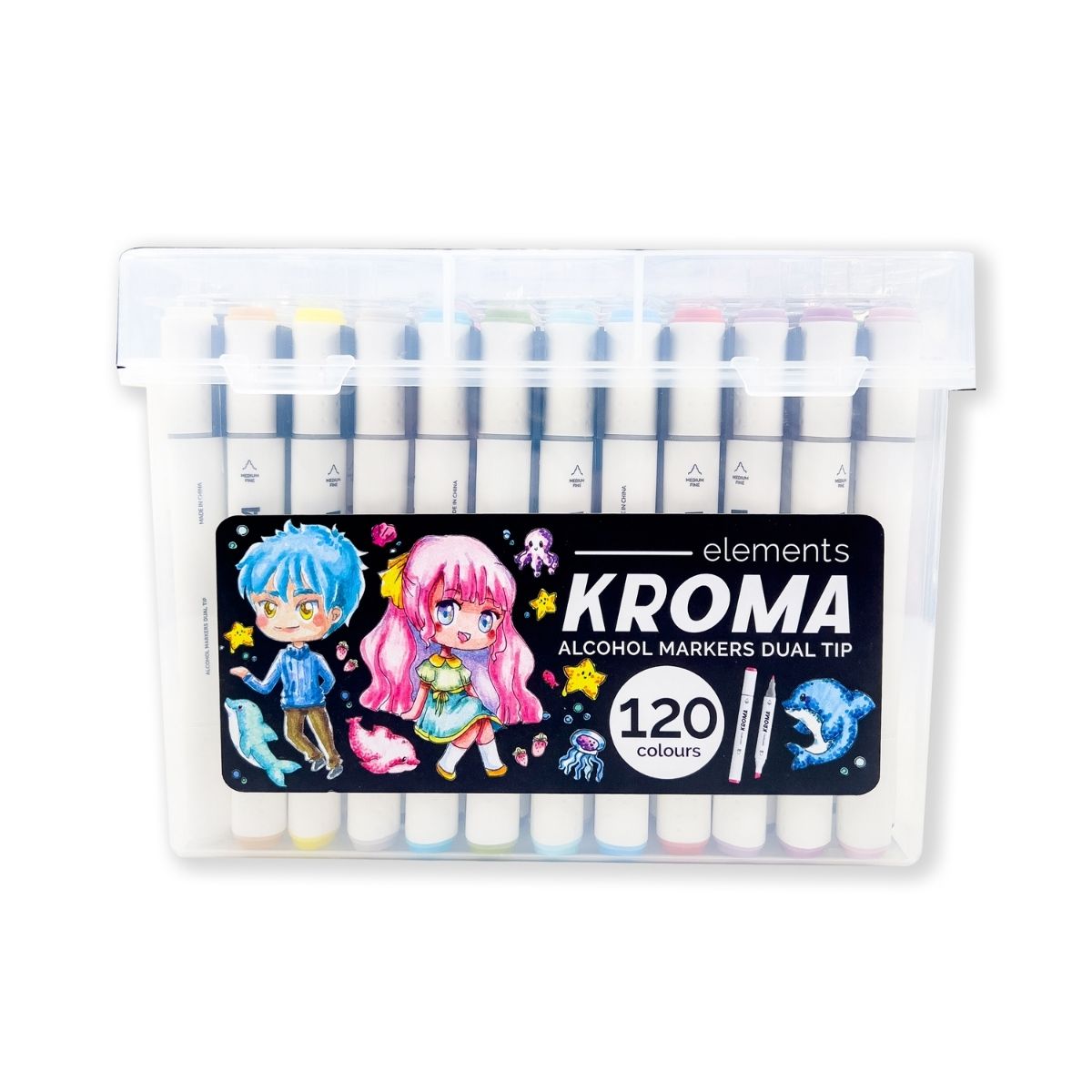 Elements Kroma Alcohol Markers 120 piece Set with Storage Box – Art & Craft Essential