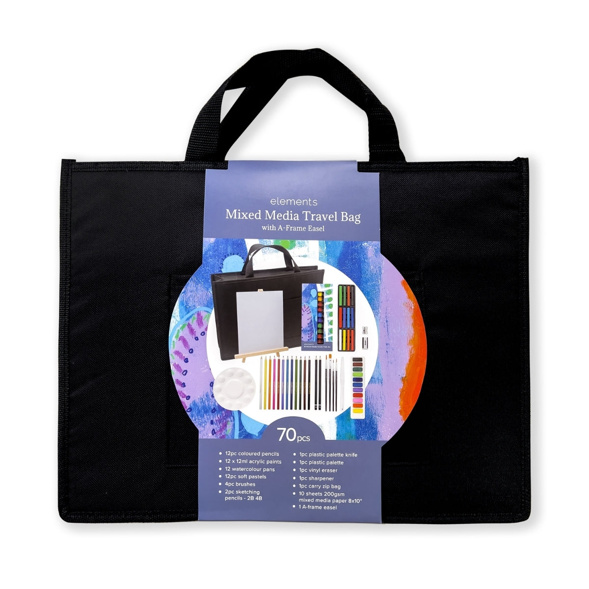 Elements Mixed Media Travel Bag 70 piece Set with A Frame Easel – Professional Artist Easel