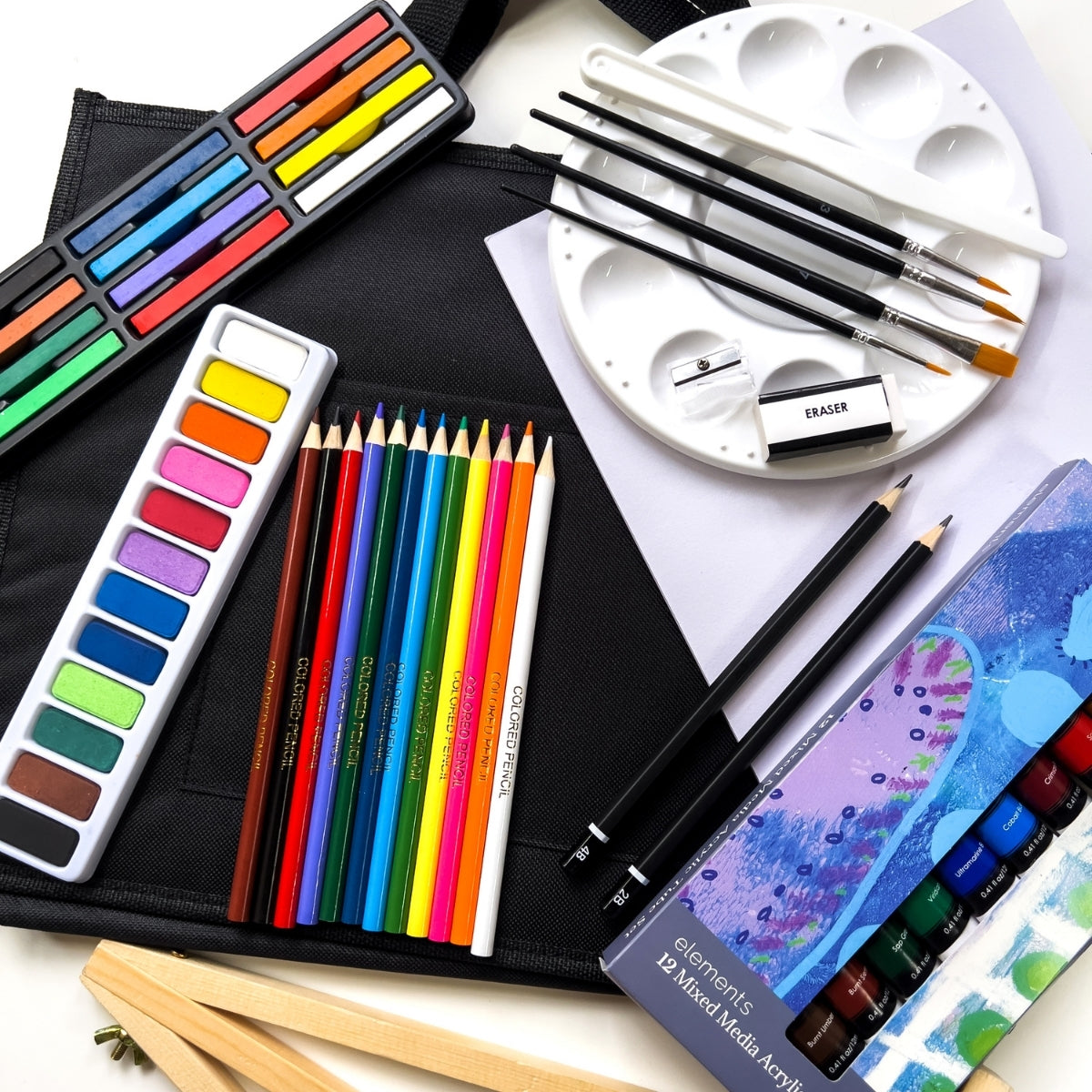 Elements Mixed Media Travel Bag 70 piece Set with A Frame Easel – Professional Artist Easel