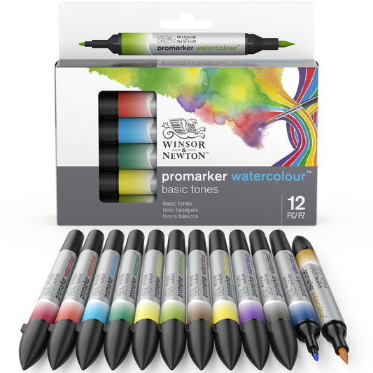 Winsor & Newton Promarker Watercolour 12 Set - Basic Tones - Winsor & Newton at DRK Crafts