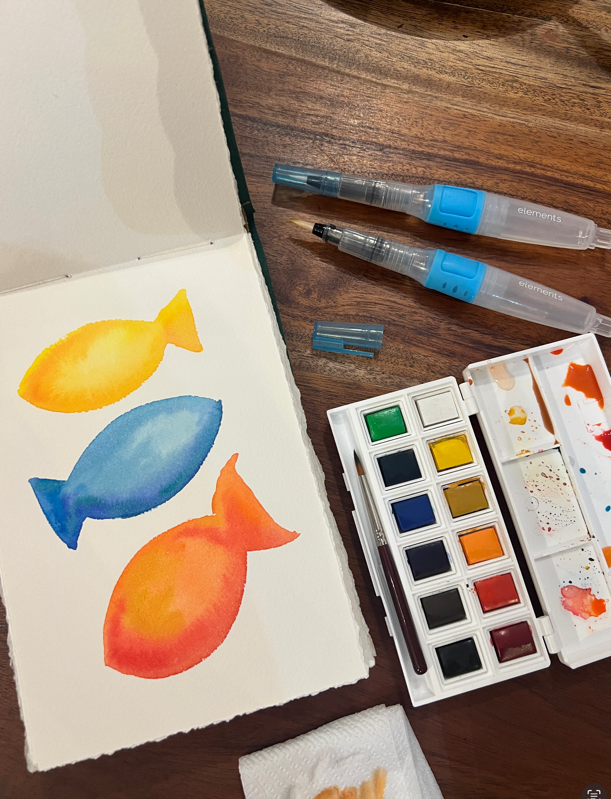 Elements Watercolour 12 Half Pan Set with Mini Brush – Premium Artist Brush Set
