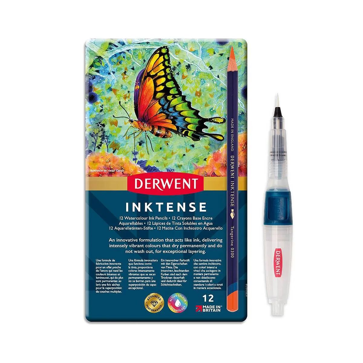 Derwent Inktense 12 Tin Bundle With Waterbrush