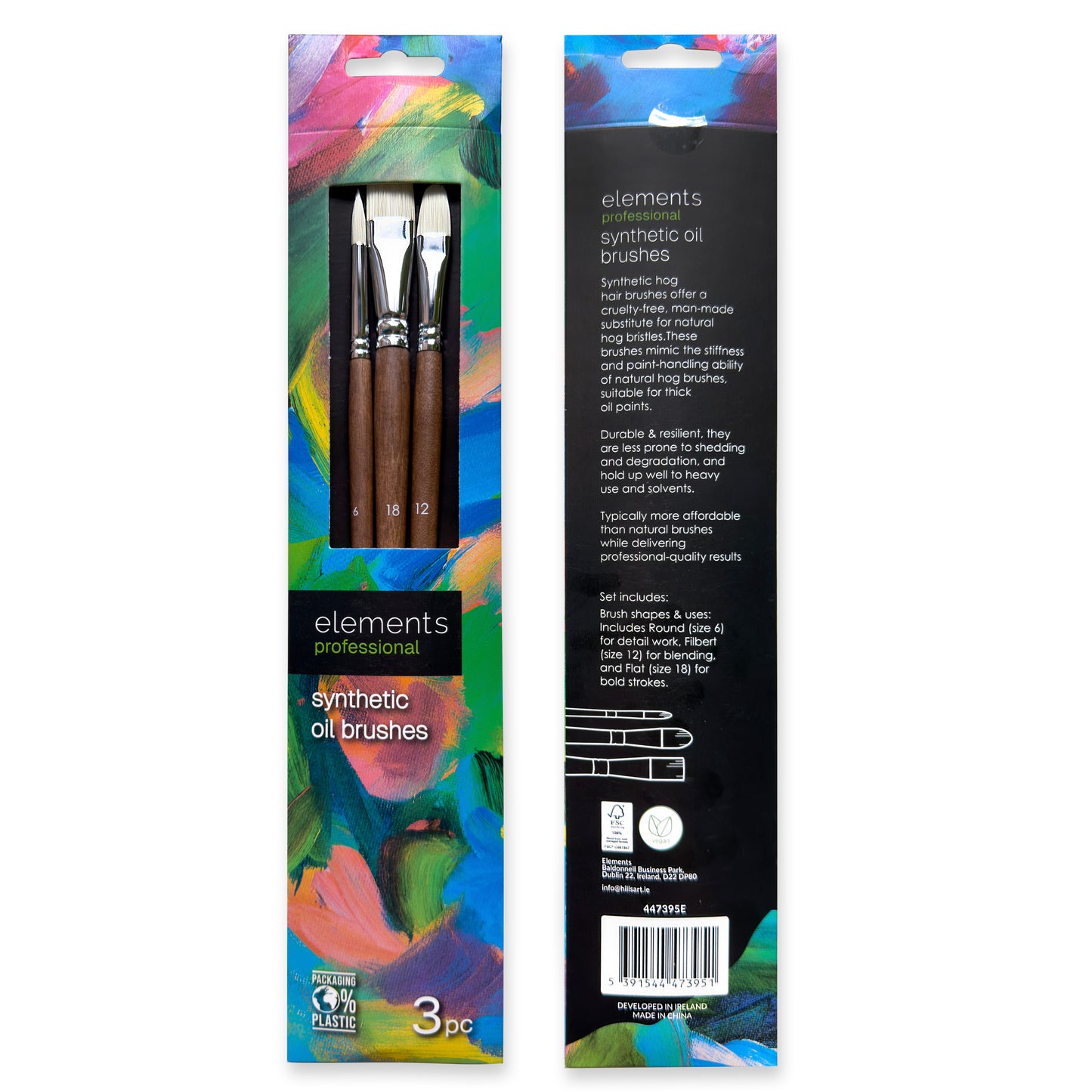 Elements Professional Oil Brush pk.3 – Premium Artist Brush Set