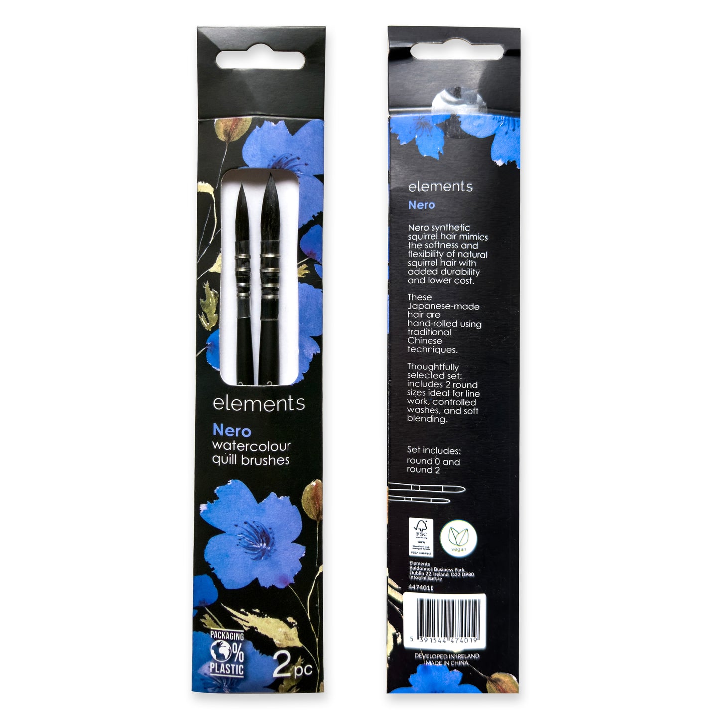 Elements Nero Watercolour Quill Brush pk.2 – Premium Artist Brush Set