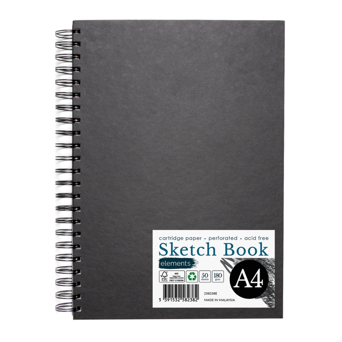 Elements A4 Sketchbook 50s 180gsm Portrait Wire-O Black Cover – Art & Craft Essential