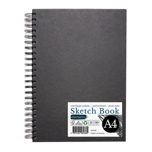 Elements A4 Sketchbook 50s 180gsm Portrait Wire-O Black Cover – Art & Craft Essential