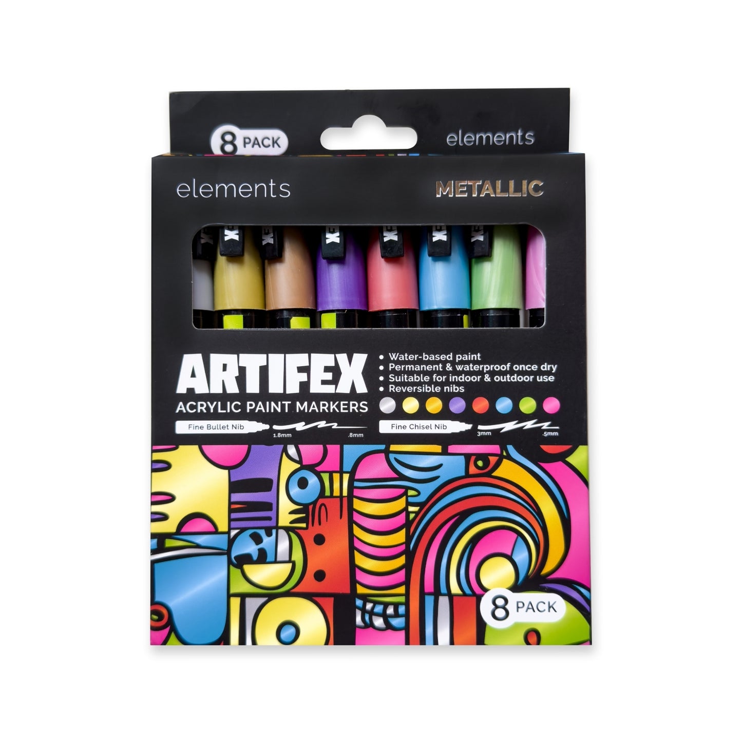 Create Elements Artifex Metallic Acrylic Paint Markers – 8-Piece 2–3 mm Set