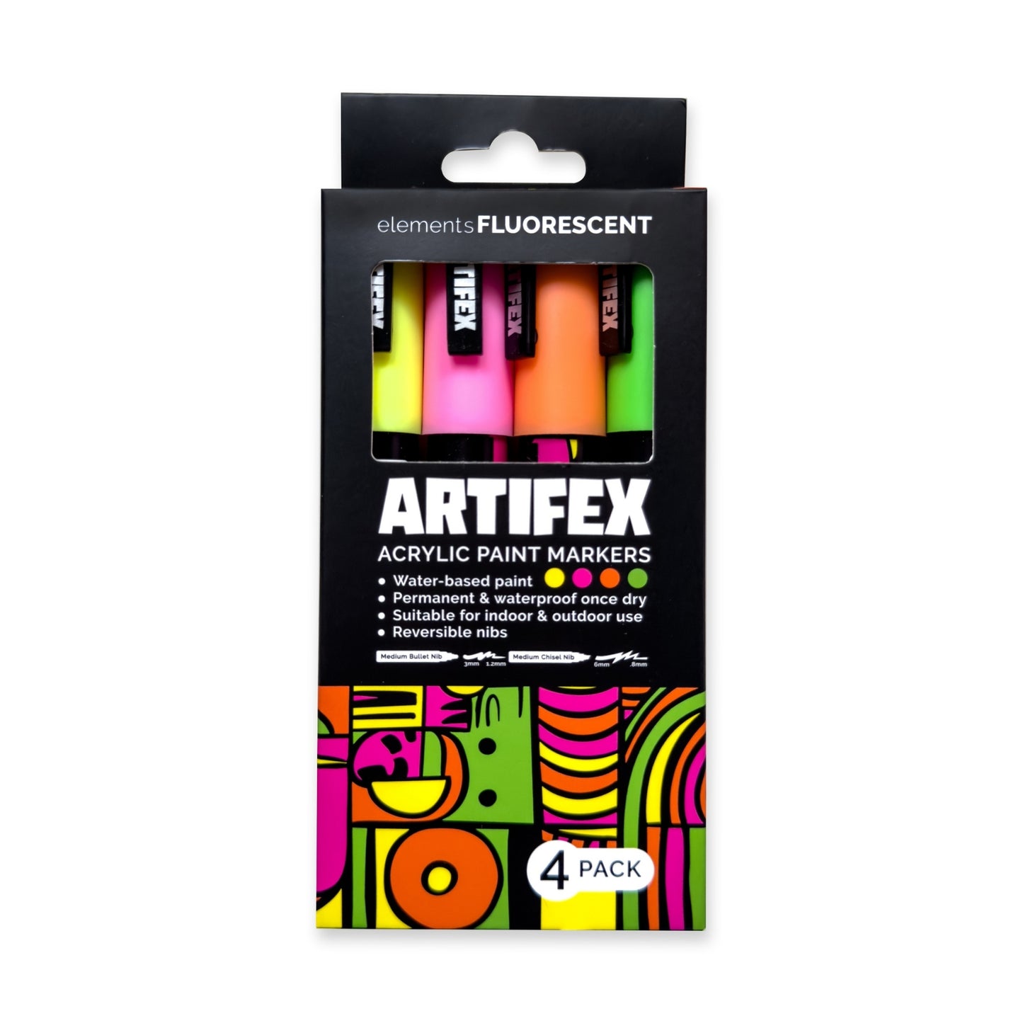 Create Elements Artifex Fluorescent Acrylic Paint Markers – 4-Piece 5–6 mm Set