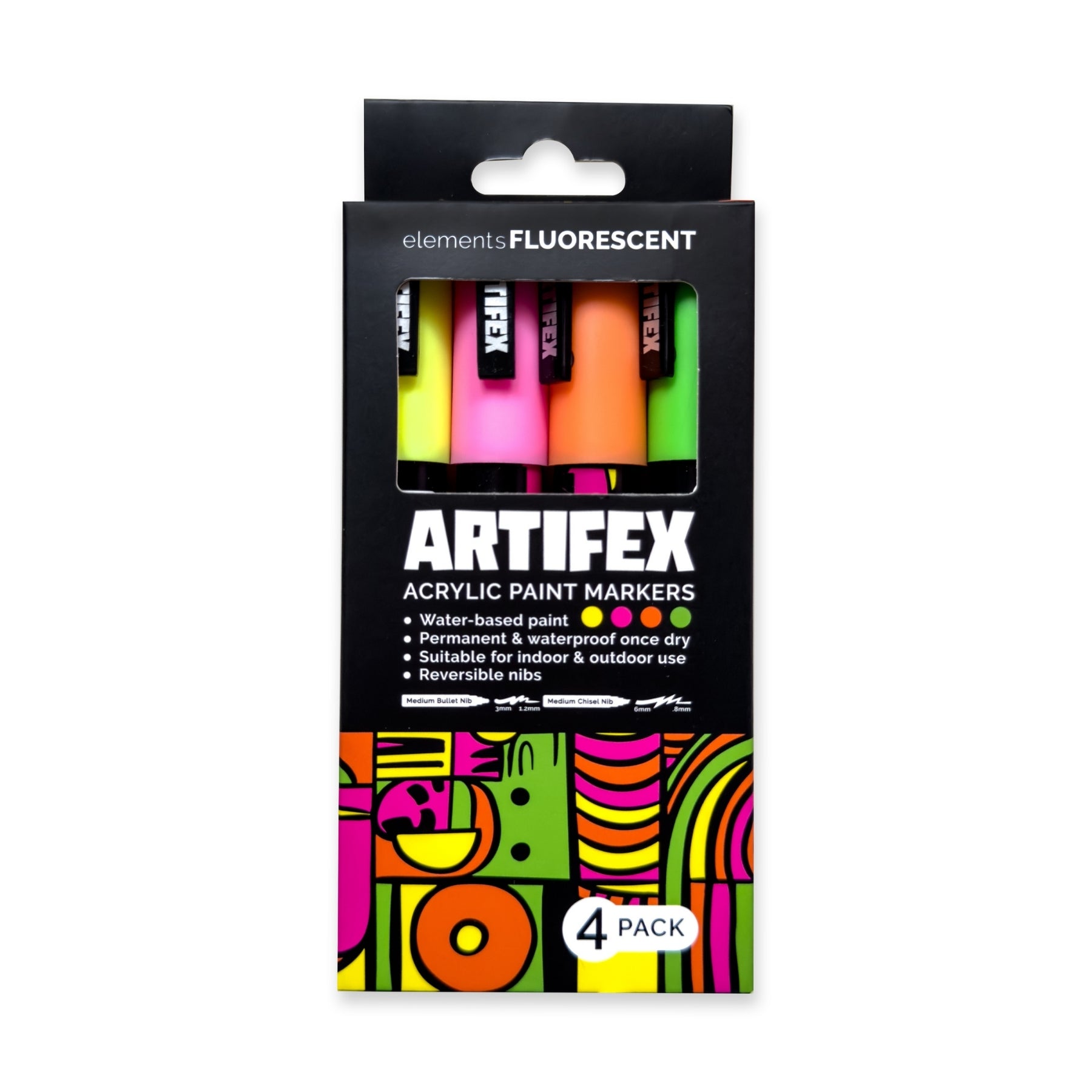 Create Elements Artifex Fluorescent Acrylic Paint Markers – 4-Piece 5–6 mm Set
