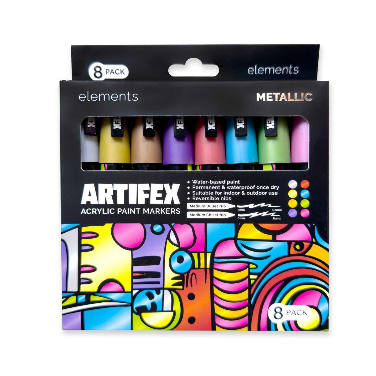 Create Elements Artifex Metallic Acrylic Paint Markers – 8-Piece 5–6 mm Set