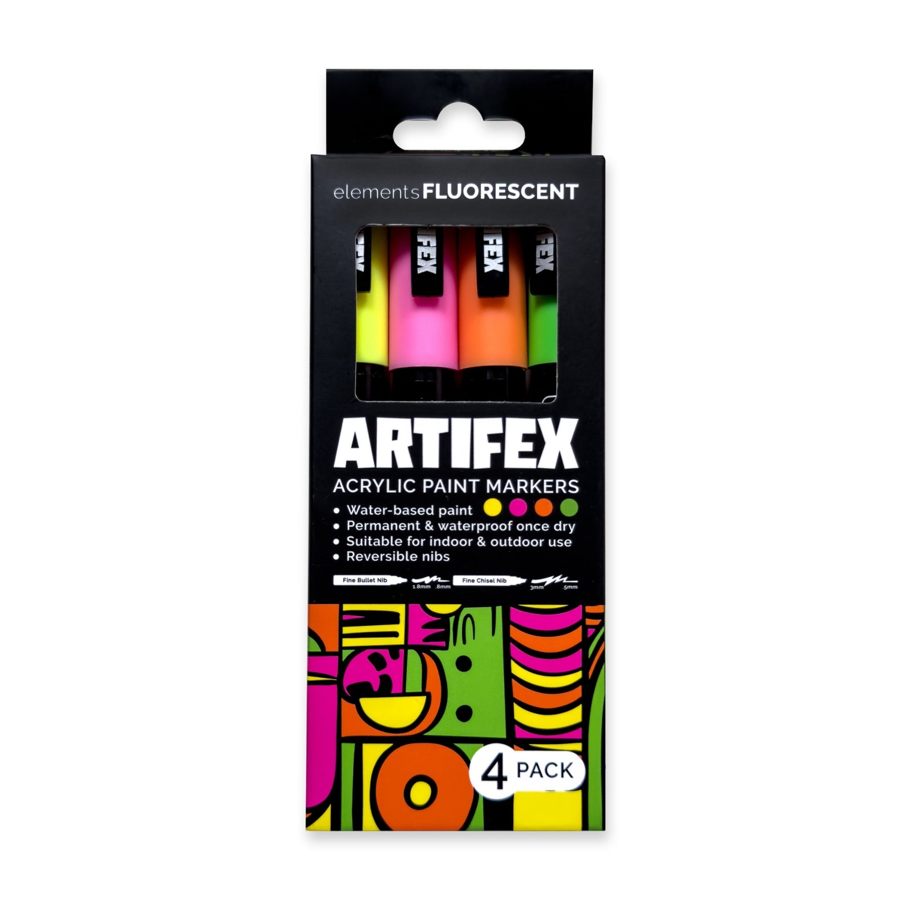 Create Elements Artifex Fluorescent Acrylic Paint Markers – 4-Piece 2–3 mm Set