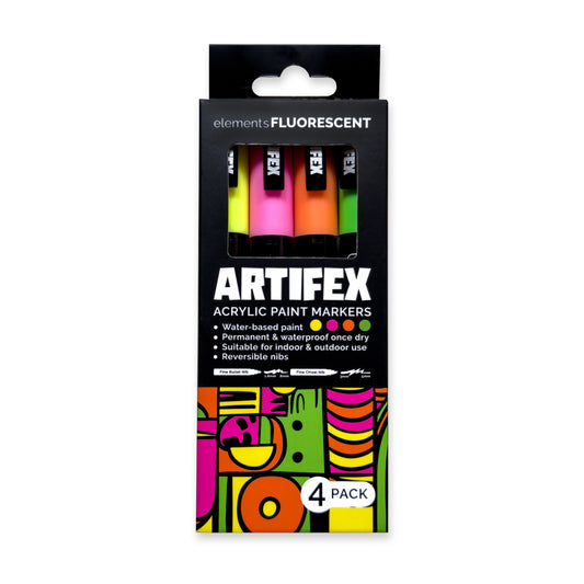Create Elements Artifex Fluorescent Acrylic Paint Markers – 4-Piece 2–3 mm Set