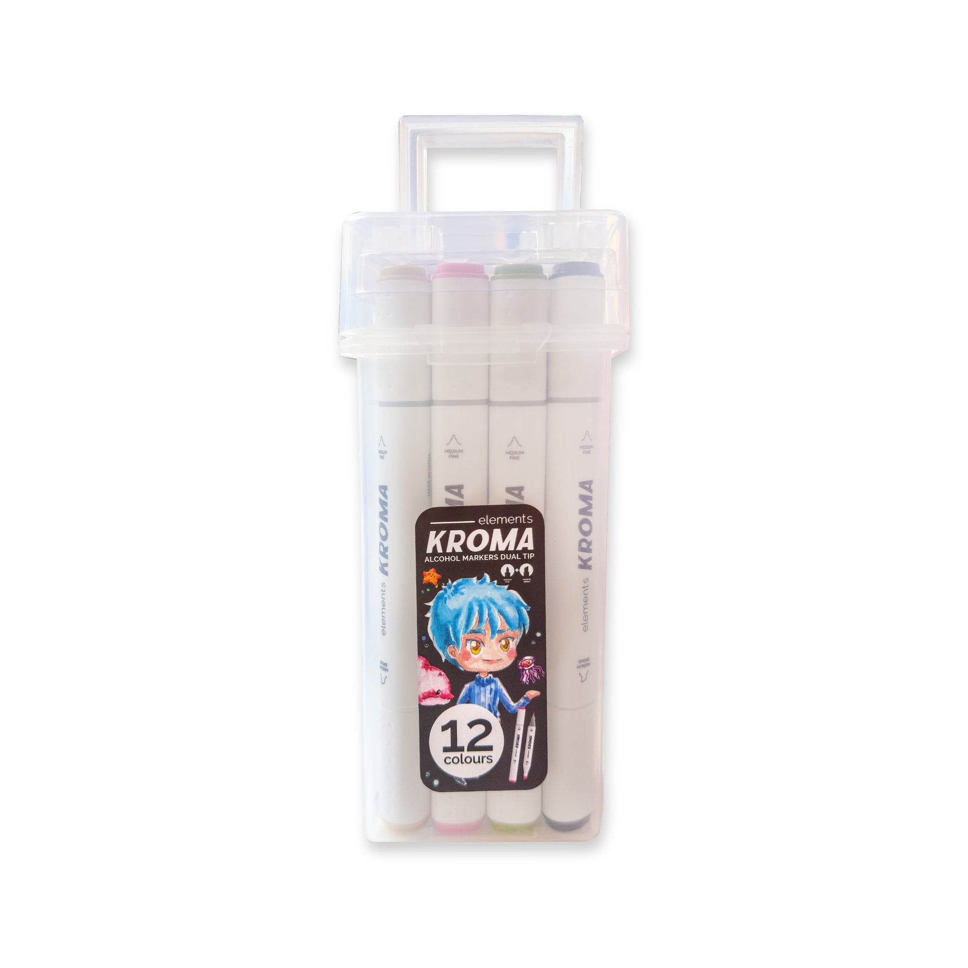 Create Elements Kroma Alcohol Markers – 12-Piece Set with Storage Box