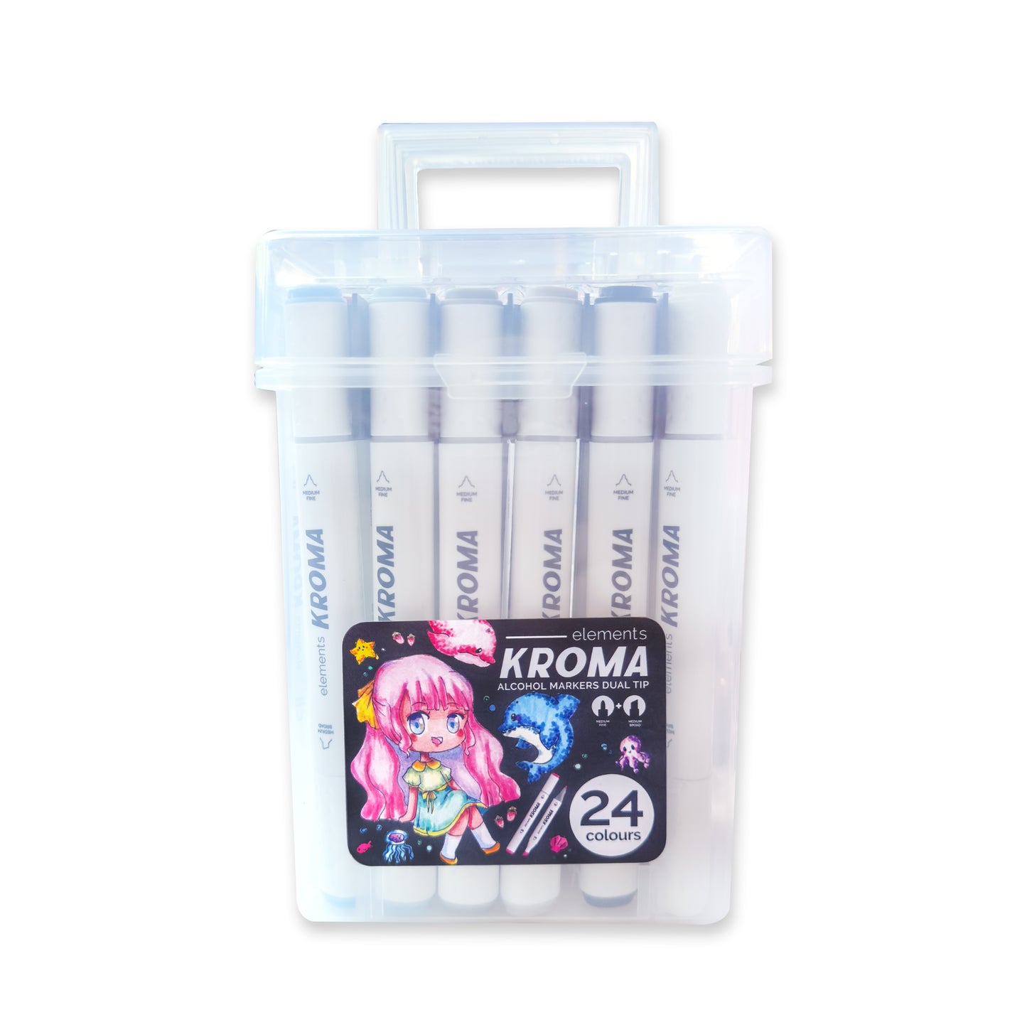 Create Elements Kroma Alcohol Markers – 24-Piece Set with Storage Box