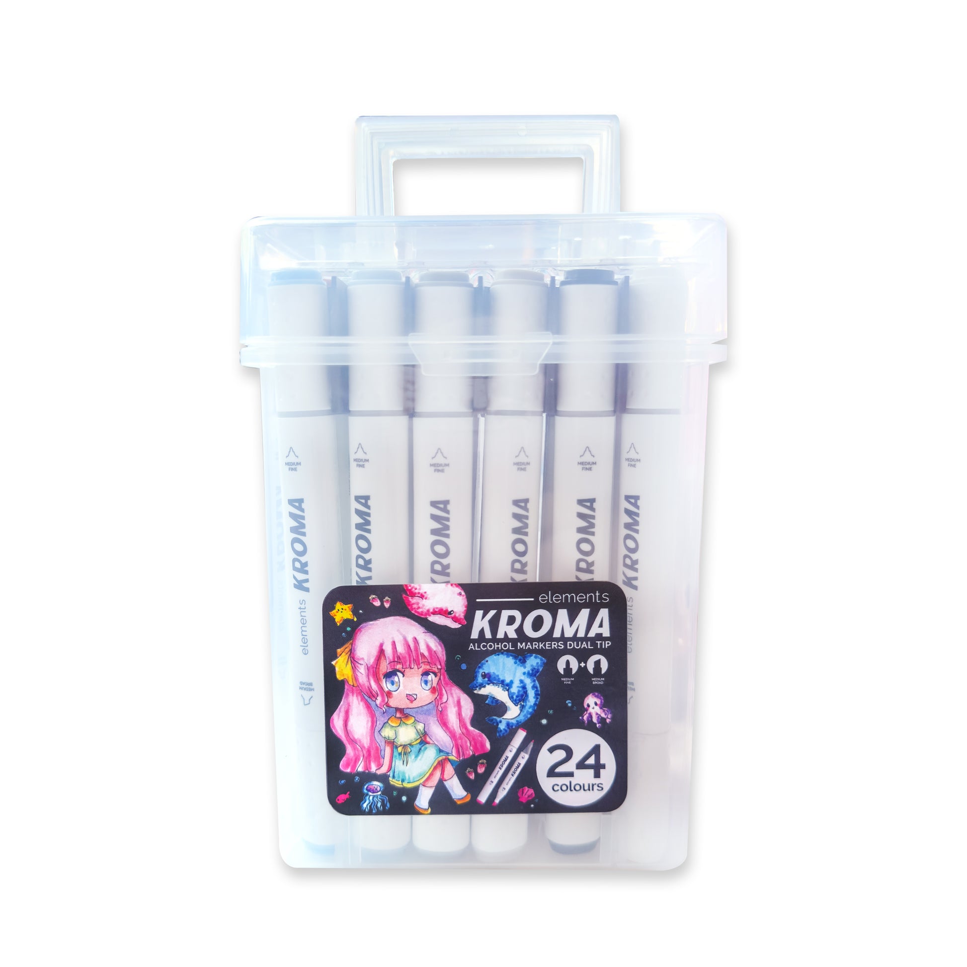 Create Elements Kroma Alcohol Markers – 24-Piece Set with Storage Box