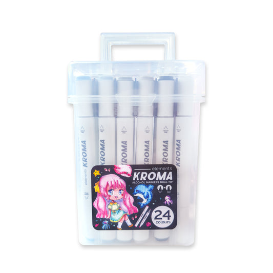 Create Elements Kroma Alcohol Markers – 24-Piece Set with Storage Box