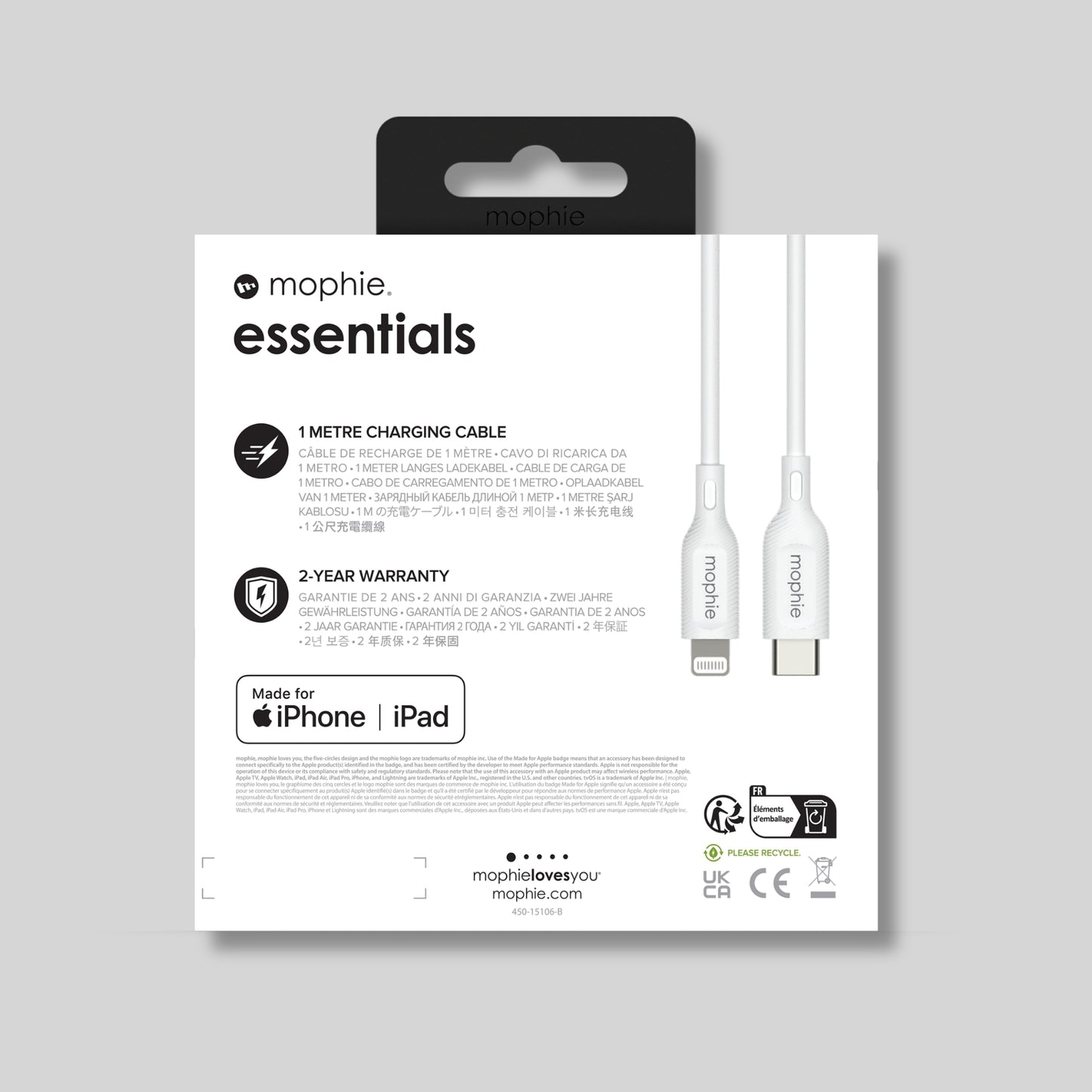 Mophie Essentials USB-C to Lightning Charging Cable 1m – White