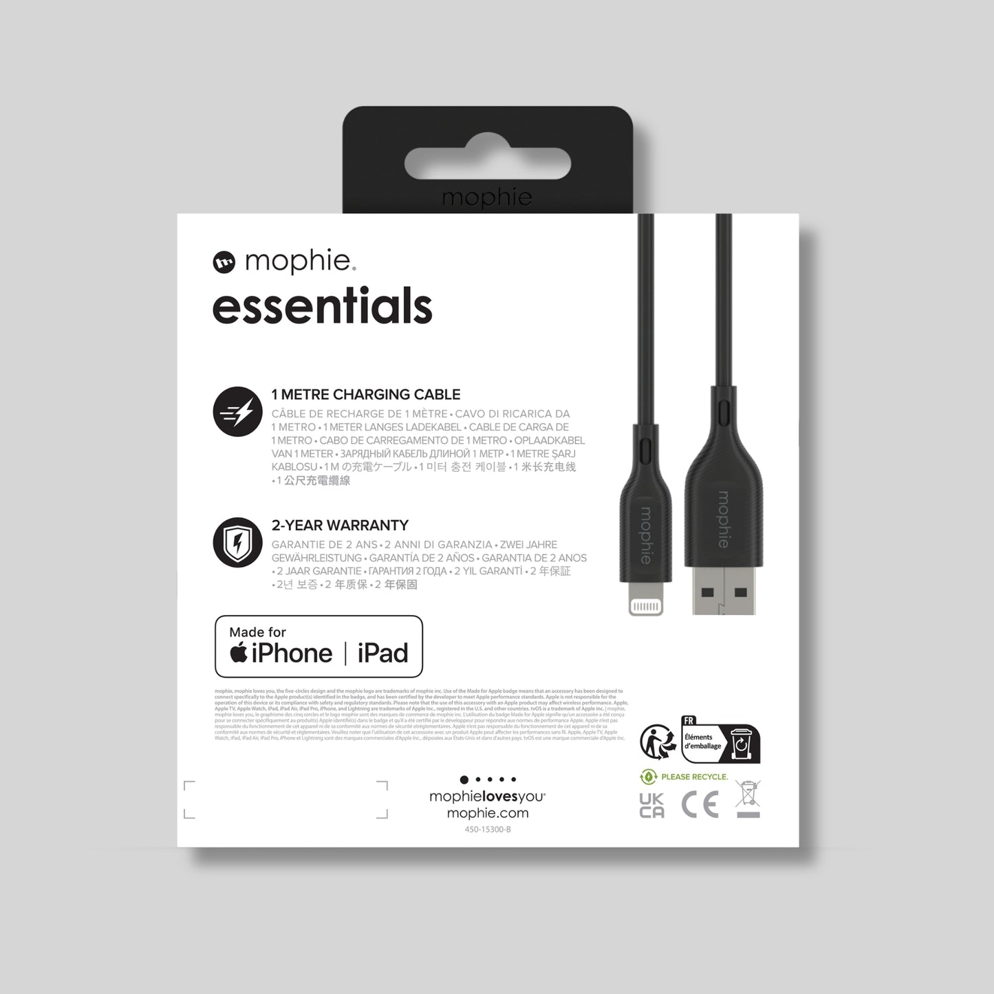 Mophie Essentials USB-A to Lightning Charging Cable 1m – Black