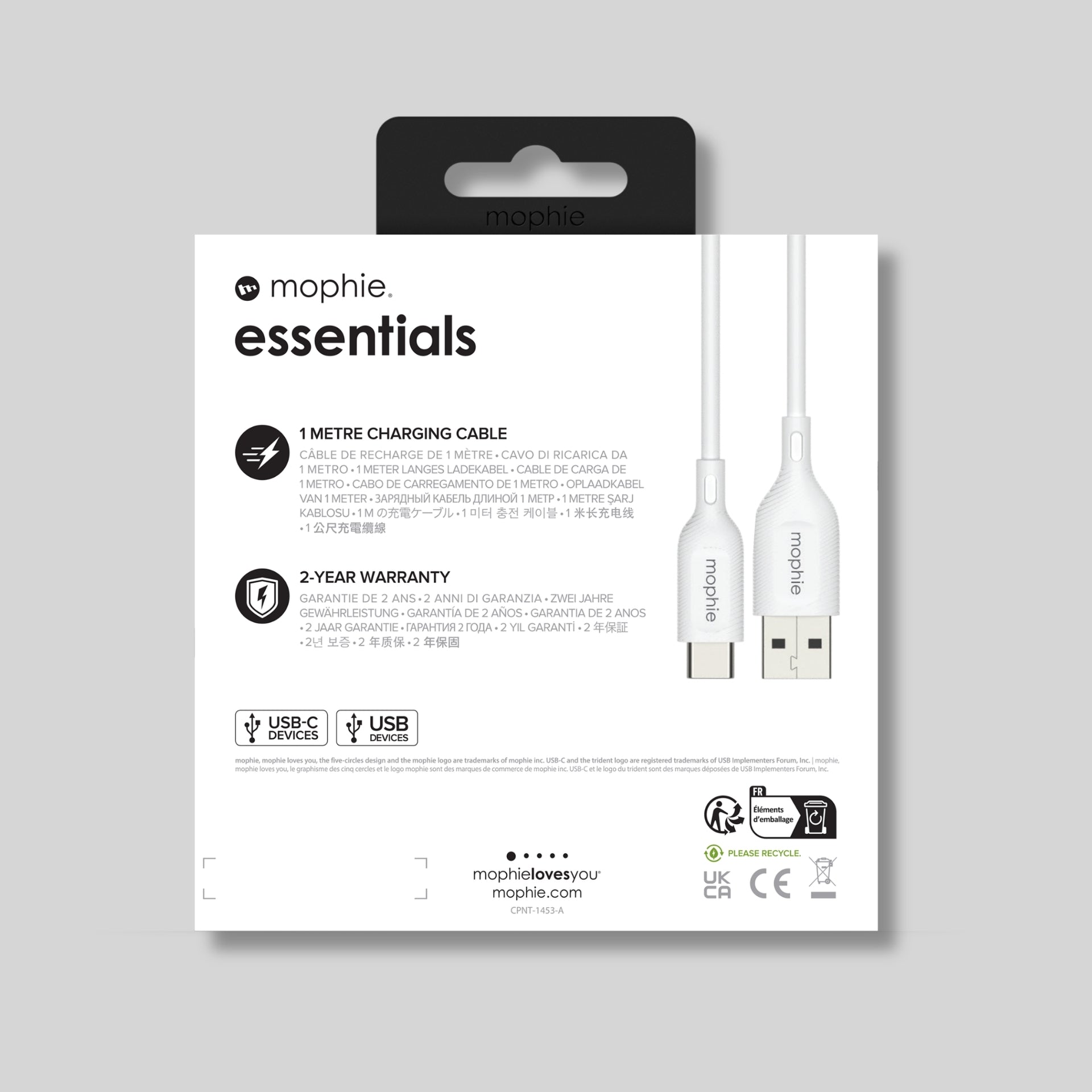 Mophie Essentials USB-A to USB-C Charging Cable 1m – White