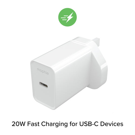 Mophie Essentials 20W USB-C PD Wall Adapter – White (UK)
