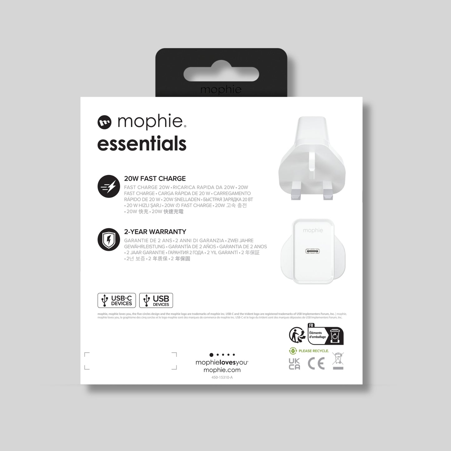 Mophie Essentials 20W USB-C PD Wall Adapter – White (UK)