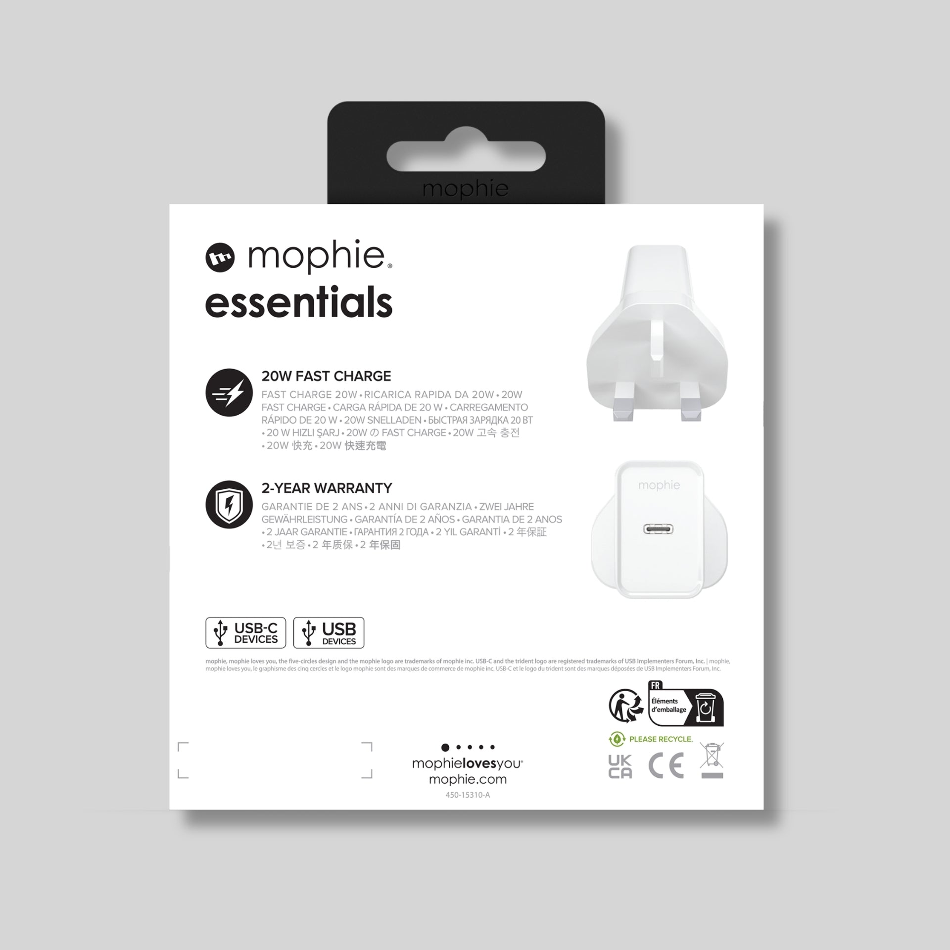 Mophie Essentials 20W USB-C PD Wall Adapter – White (UK)